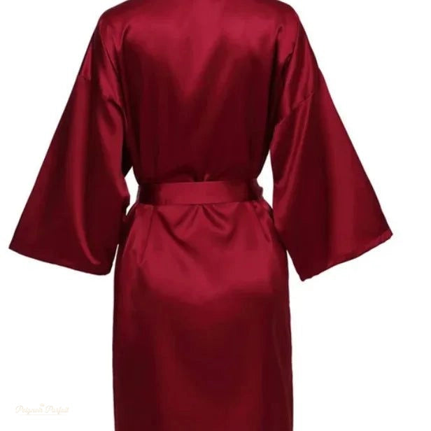 Peignoir Kimono Satin Rouge Cerise Demoiselle d'Honneur - Rouge Cerise - M