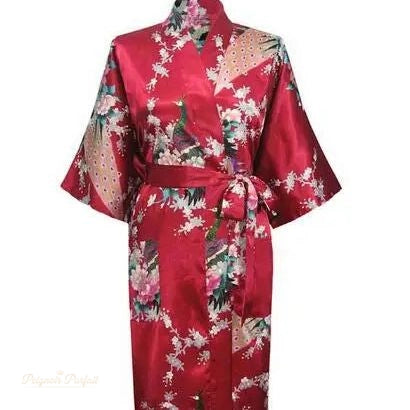 Peignoir Kimono Satin Rouge Cerise Femme - Rouge Cerise - XXL