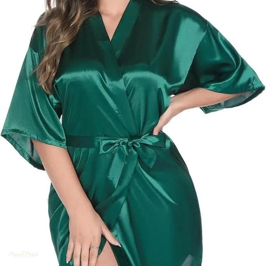 Peignoir Kimono Satin Vert Émeraude Femme - Vert Émeraude - XXL