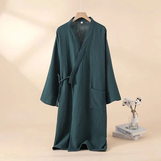 Peignoir Kimono Vert Forêt Coton Femme - Vert Forêt - L