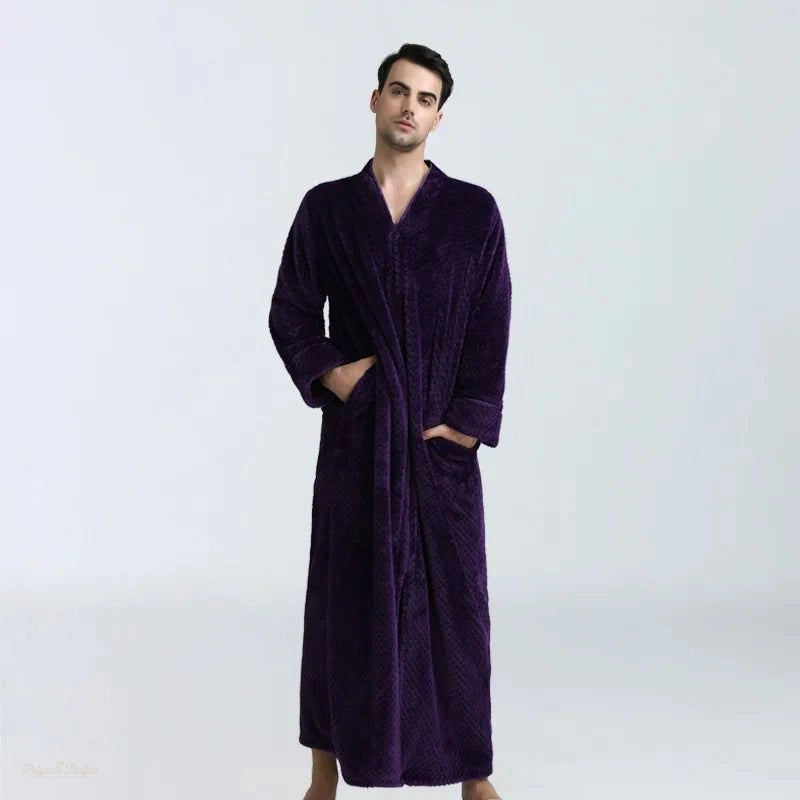 Peignoir long épais violet profond polaire pour homme - Violet Profond - XL(80-100kg) - Chine