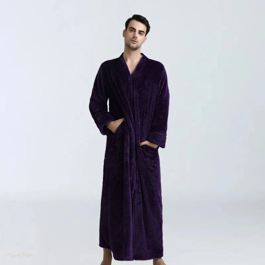 Peignoir long épais violet profond polaire pour homme - Violet Profond - XL(80-100kg) - Chine