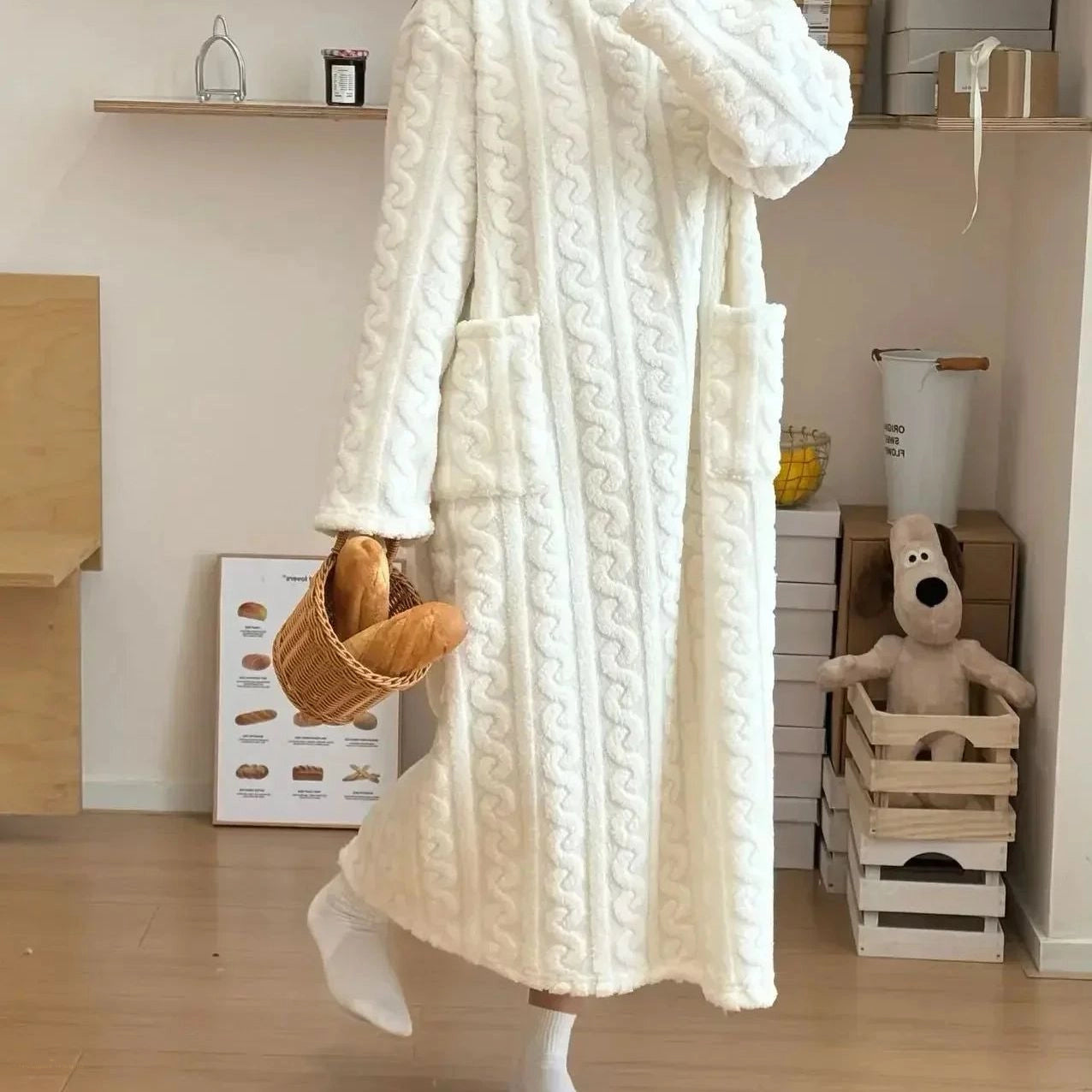 Peignoir Long Flanelle Beige Chaud Femme Chaud - Beige Chaud - One Size