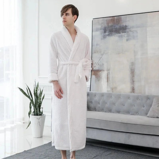 Peignoir Long Flanelle Blanc Pur Femme Automne Hiver - Blanc Pur - XL