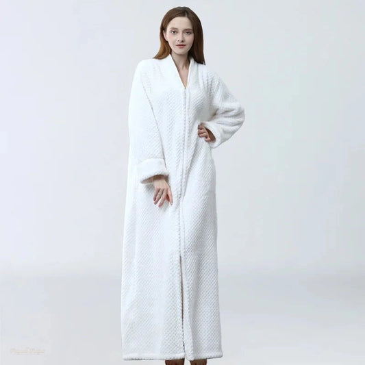 Peignoir Long Flanelle Blanc Pur Femme Chaud - Blanc Pur - XL(80-100kg) - Chine