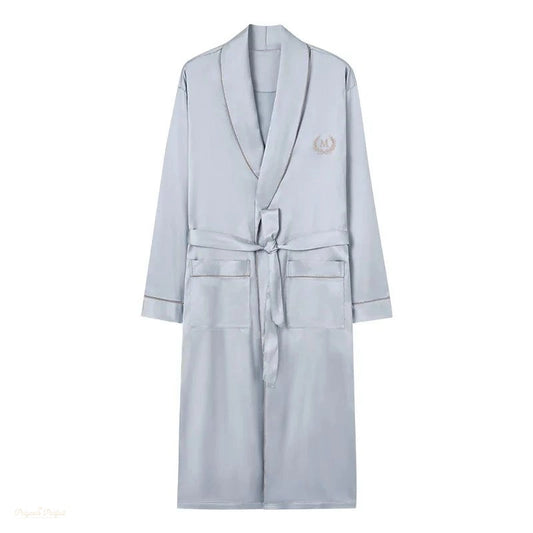 Peignoir Long Homme Bleu Clair Satin Manches Longues - Bleu Clair - XXXL