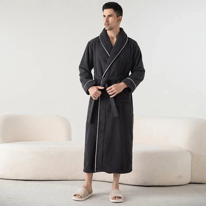 Peignoir Long Homme Gris Foncé Kimono Épais - Gris Foncé - M