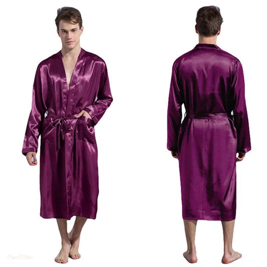 Peignoir Long Homme Violet Profond Satin - Violet Profond - XXL(87.5-95kg)