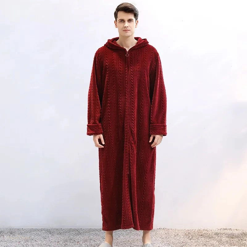 Peignoir long polaire homme rouge vin épais - Rouge Vin - XL(80-100kg) - Chine