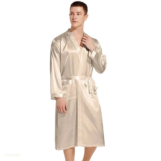 Peignoir Long Satin Champagne Satiné pour Homme - Champagne Satiné - M(65-72.5kg)