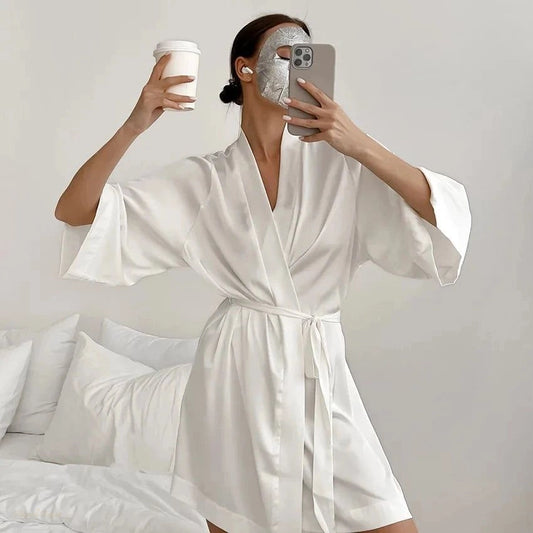 Peignoir Mariée Satin Blanc Manches 3/4 Femme