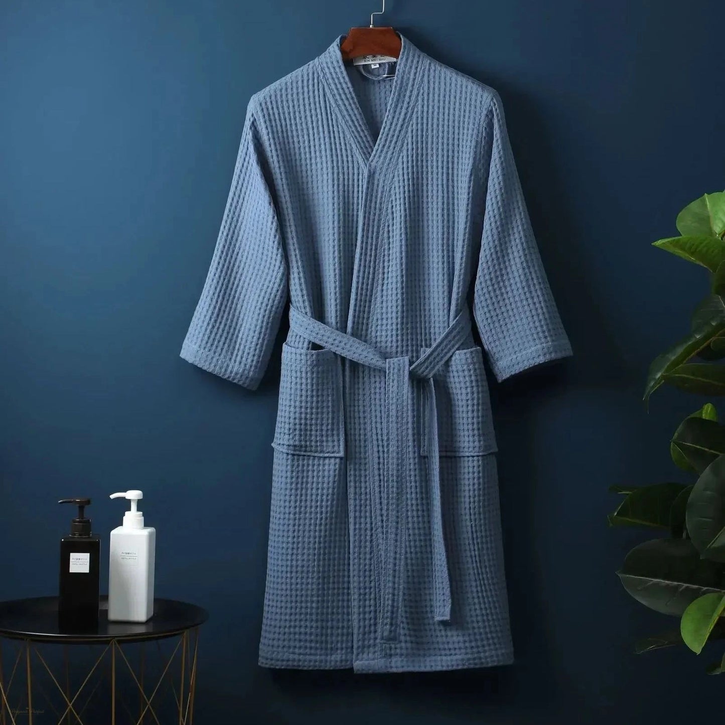 Peignoir nid d'abeille femme léger bleu clair - Bleu Clair - L