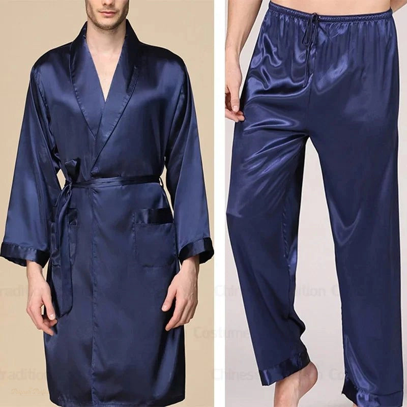 Peignoir Pyjama Satin Bleu Roi Homme - Bleu Roi - M