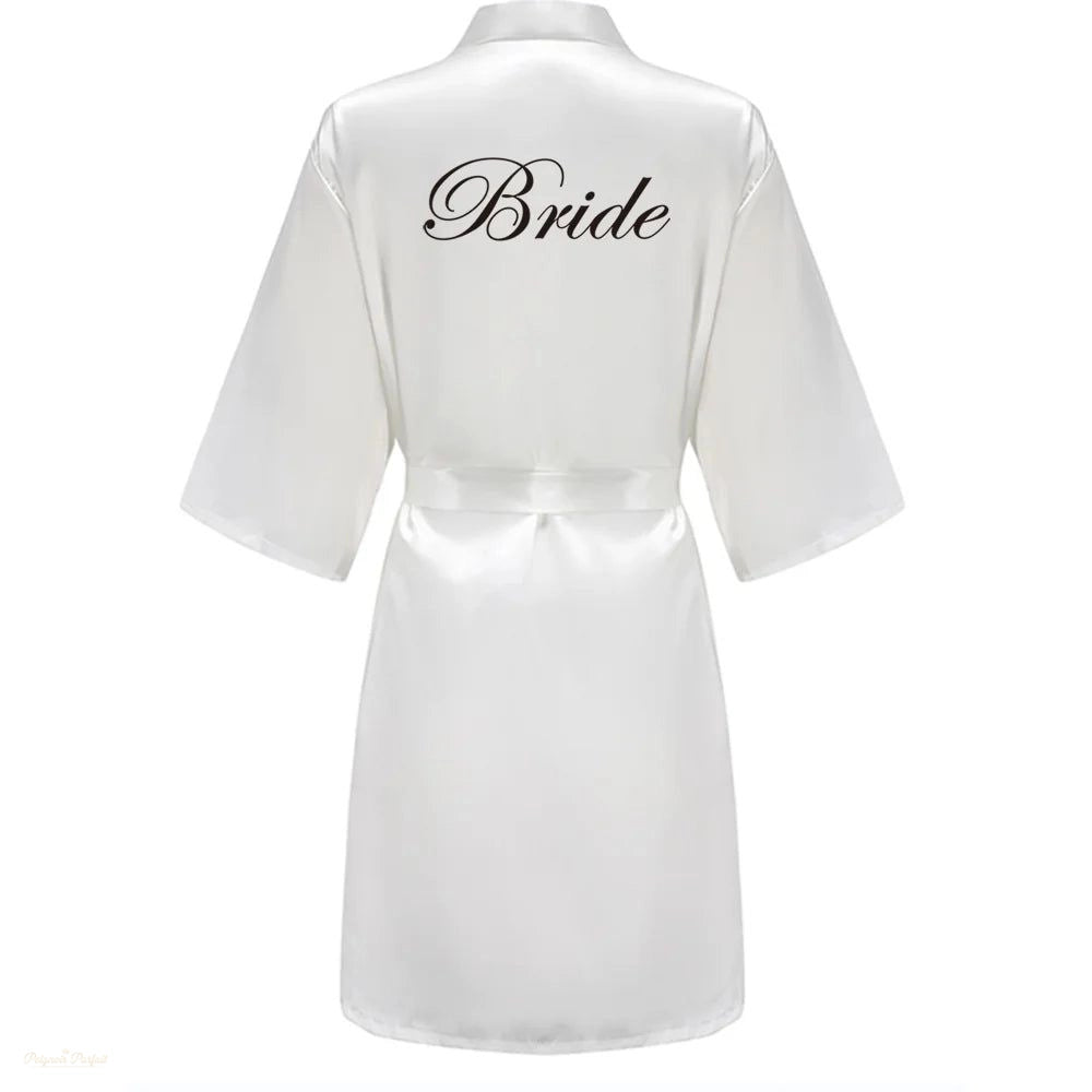 Peignoir Satin Blanc Femme Mariage Demoiselle d'Honneur - Blanc Satiné - L
