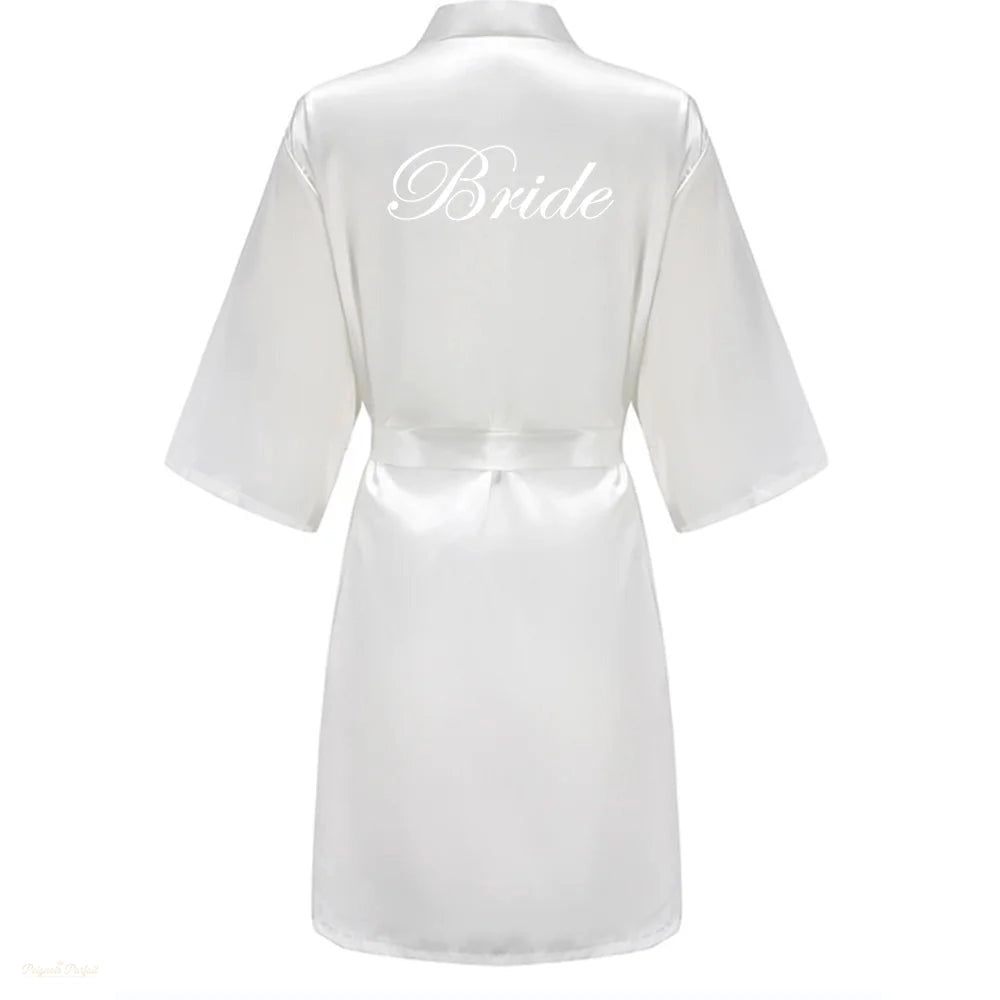 Peignoir Satin Blanc Femme Mariée Demoiselle d'Honneur - Blanc Satiné - S