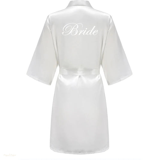 Peignoir Satin Blanc Femme Mariée Demoiselle d'Honneur - Blanc Satiné - S