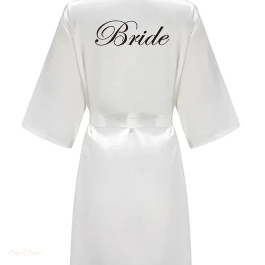 Peignoir Satin Blanc Femme Mariée Kimono - Blanc Satiné - M