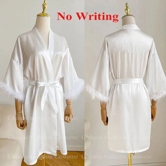 Peignoir Satin Blanc Lumineux Plumes Femme - Blanc Lumineux - onesize