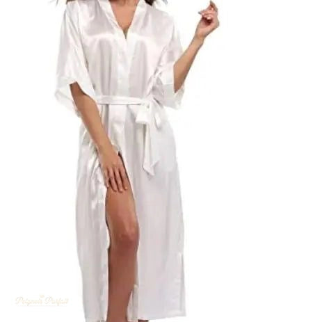 Peignoir Satin Blanc Nacré Femme Mariage - Blanc Nacré - XL