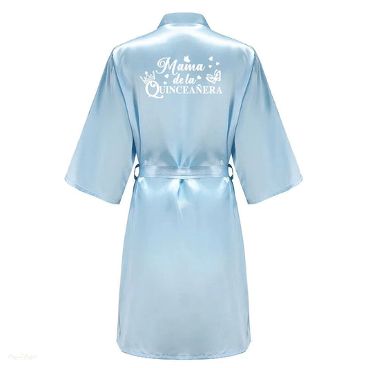 Peignoir Satin Bleu Ciel Satiné Femme Quinceañera - Bleu Ciel Satiné - XXXXL