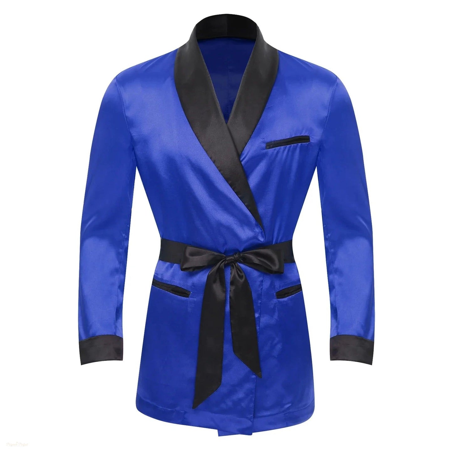 Peignoir Satin Bleu Royal Homme avec Ceinture - Bleu Royal Satin - XXL