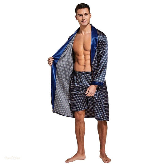 Peignoir Satin Bleu Saphir Homme - Ensemble Short - Bleu Saphir - XL