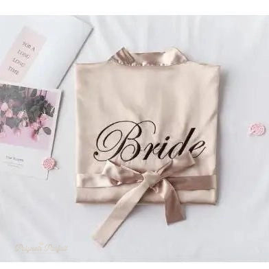 Peignoir Satin Champagne Rosé Femme Mariage - Champagne Rosé - S