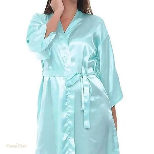 Peignoir Satin Court Femme Vert D'eau