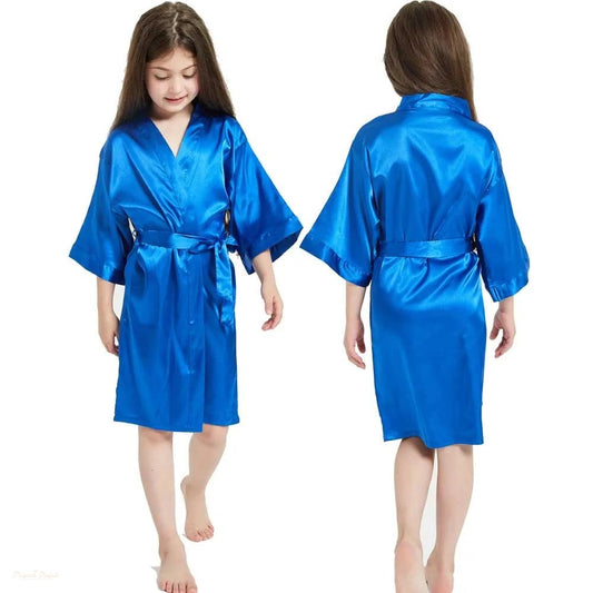 Peignoir Satin Enfant Bleu Électrique Kimono - Bleu Électrique - 120cm (3-5 ans)
