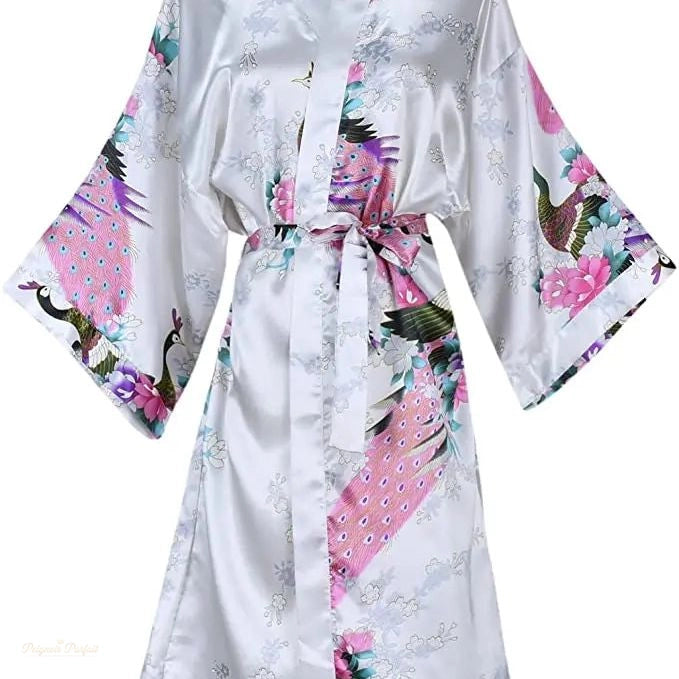 Peignoir Satin Femme Blanc Nacré - Robe Kimono Courte - Blanc Nacré - XL