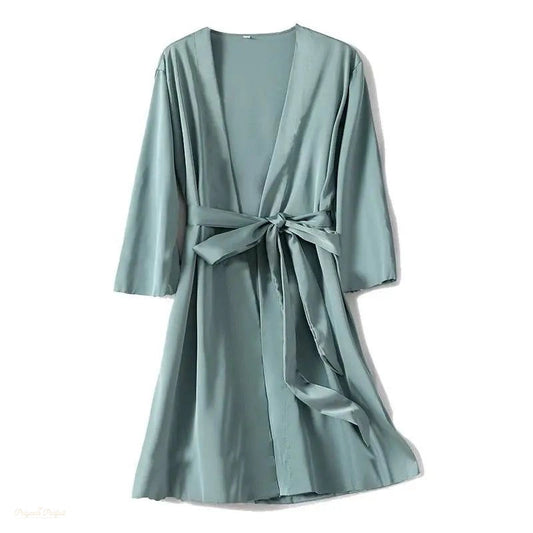 Peignoir Satin Femme Bleu Lac - Kimono Élégant - Bleu Lac - M