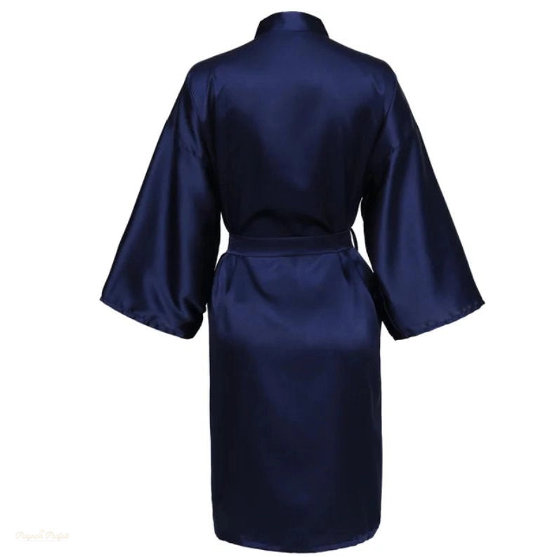 Peignoir Satin Femme Bleu Nuit - Kimono Mariée - Bleu Nuit - L