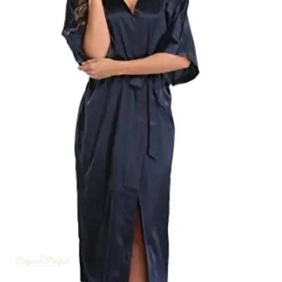 Peignoir Satin Femme Bleu Nuit - Luxe - Bleu Nuit - XL