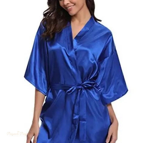 Peignoir satin femme bleu royal manches courtes - Bleu Royal - XL