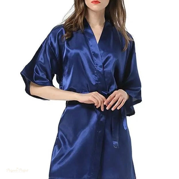 Peignoir Satin Femme Élégant Manches Courtes - XXL - Allemagne - Bleu Marine