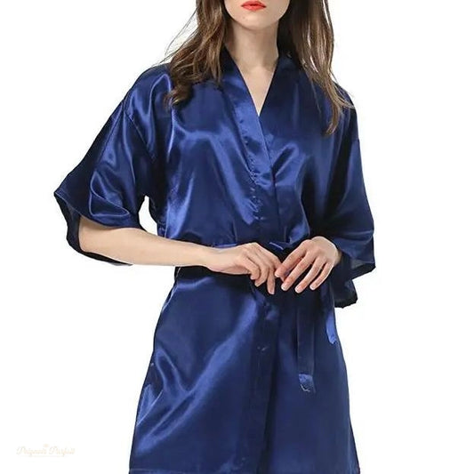 Peignoir Satin Femme Élégant Manches Courtes - XXL - Allemagne - Bleu Marine