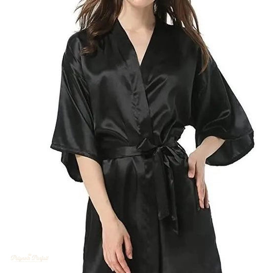 Peignoir Satin Femme - Kimono Confortable Manches Courtes - XXL - Allemagne - Noir Profond