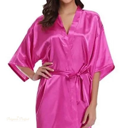 Peignoir Satin Femme Kimono Rose Vif - Rose Vif - S