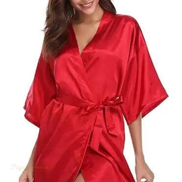 Peignoir Satin Femme Kimono Rouge Passion - Rouge Passion - XXL
