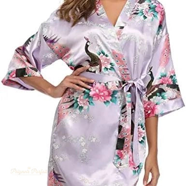 Peignoir Satin Femme Lilas Doux - Kimono Élégant - Lilas Doux - XXL