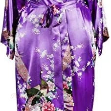 Peignoir Satin Femme Mauve Élégant Kimono - Mauve Élégant - M