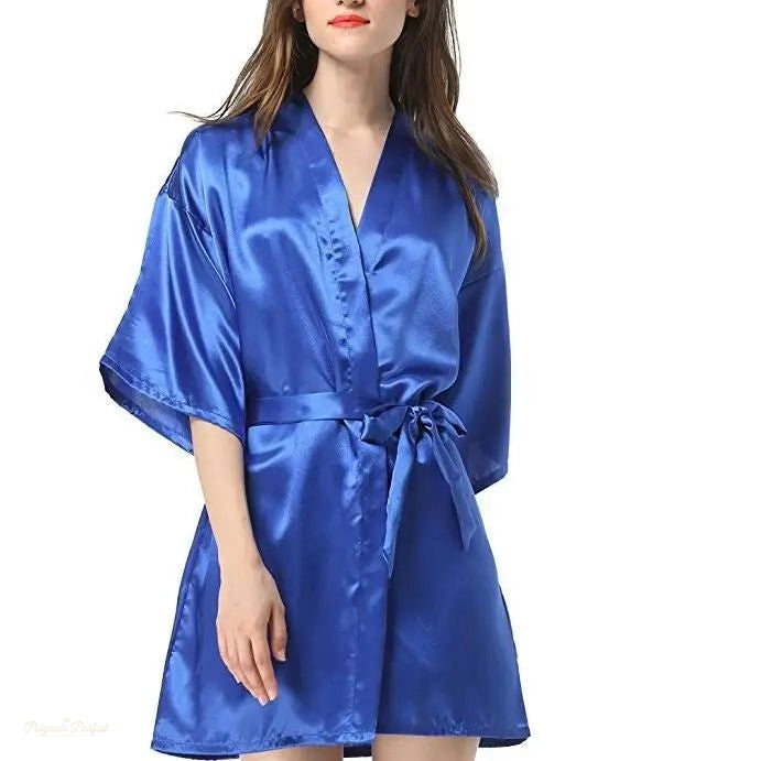 Peignoir satin femme - Robe de chambre fluide confortable - XXL - Allemagne - Bleu Royal