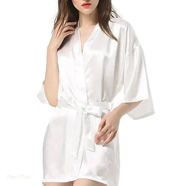 Peignoir Satin Femme - Robe de Chambre Kimono Élégante - XXL - États-Unis - Blanc Satiné