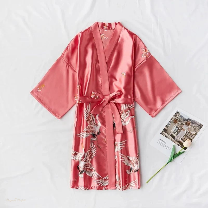 Peignoir Satin Femme Rose Corail - Kimono Luxe - Rose Corail - XXL