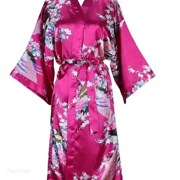 Peignoir Satin Femme Rose Poudré Floral - Rose Poudré - XL