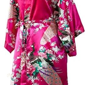 Peignoir Satin Femme Rose Poudré Kimono - Rose Poudré - S