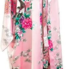 Peignoir Satin Femme Rose Poudré Motif Grue - Rose Poudré - XL