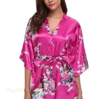 Peignoir Satin Femme Rose Poudré - Robe Kimono - Rose Poudré - L