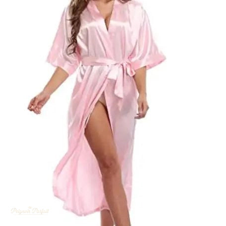Peignoir Satin Femme Rose Soyeux - Kimono Élégant - Rose Soyeux - XXXXL