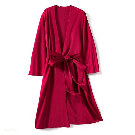 Peignoir Satin Femme Rouge Cerise Luxe - Rouge Cerise - XL